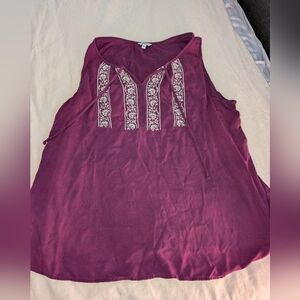 Sonoma Embroidered V-Neck Tank Top - Plum - 2X